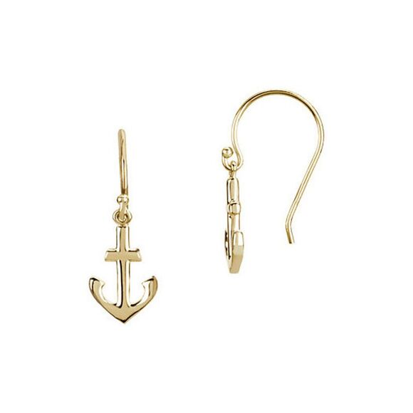 Black Bow Jewelry Co. Jewelry - Petite Anchor Dangle Earrings in 14k Yellow Gold